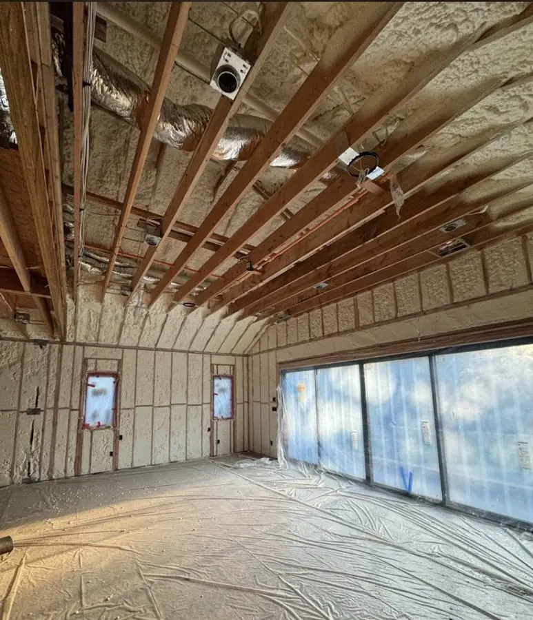 Interior walls and ceiling insulated with spray foam during new construction in Tunkhannock